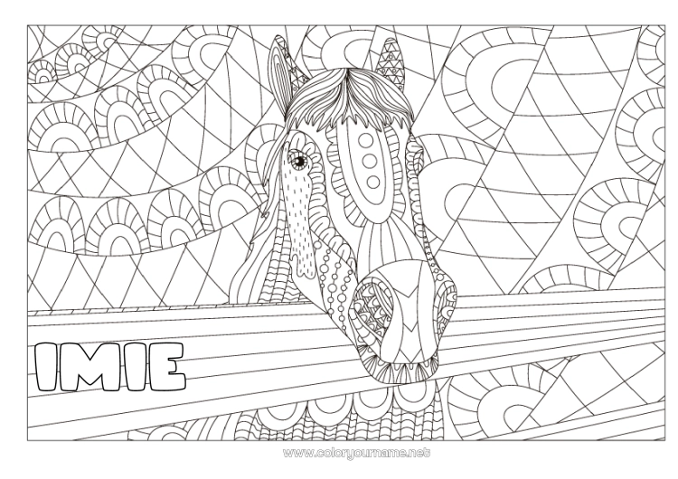 Kolorowanka do wydruku Mandala Koń Zwierzę Zentangle Antystres Zwierzęta gospodarskie