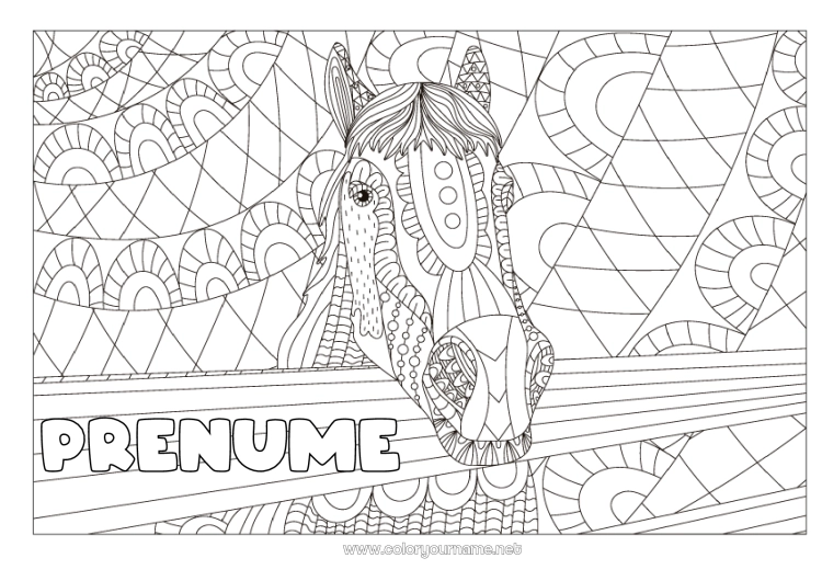 Pagină de colorat de imprimat Mandala Cal Animal Zentangle Anti-stres Animale de fermă