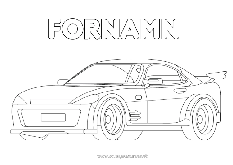 Färgläggningssida att skriva ut Fordon Bil Racerbils Bilar, skåpbilar och husbilar Racingfordon och banor