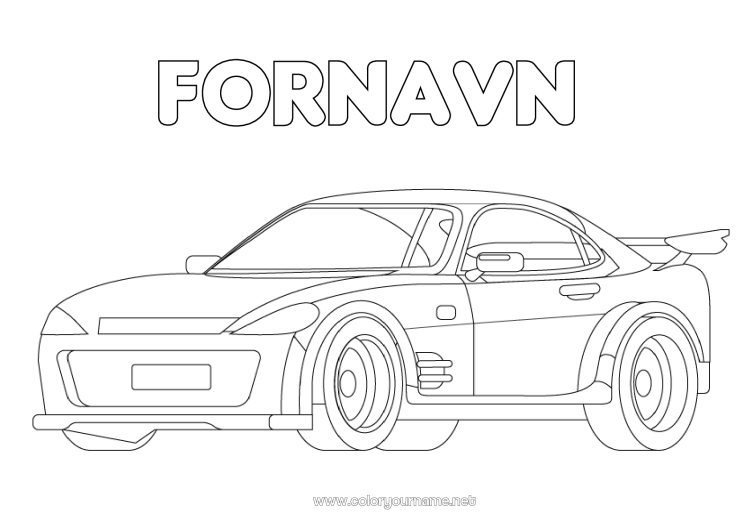 Farvelægningssiden til udskrivning Køretøjer Bil Racerkøretøj Biler, varevogne og campingvogne Racerkøretøjer og baner