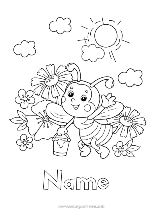 Colouring page to print Spring Animal Bee Intermediate Colouring Sheets Insects