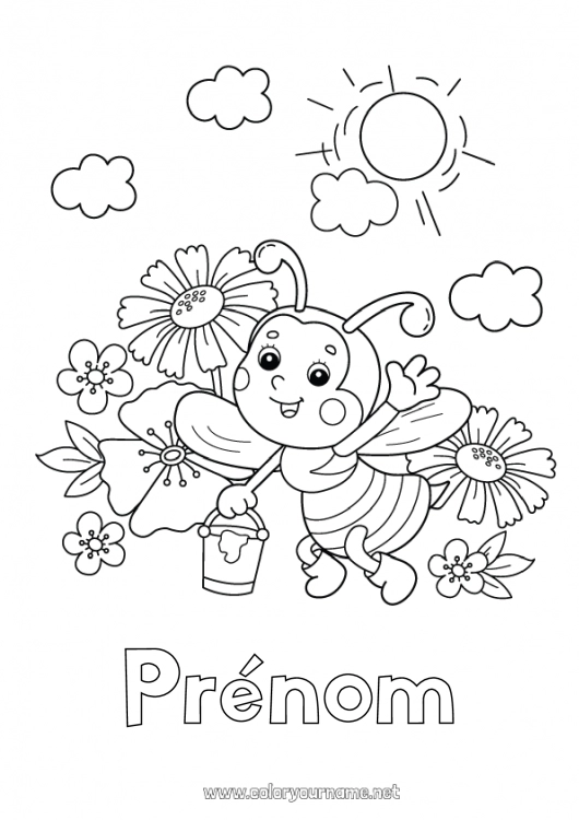 Coloriage à imprimer Printemps Animal Abeille Coloriages intermédiaires Insectes