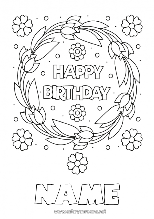 Coloring page to print Flowers Birthday