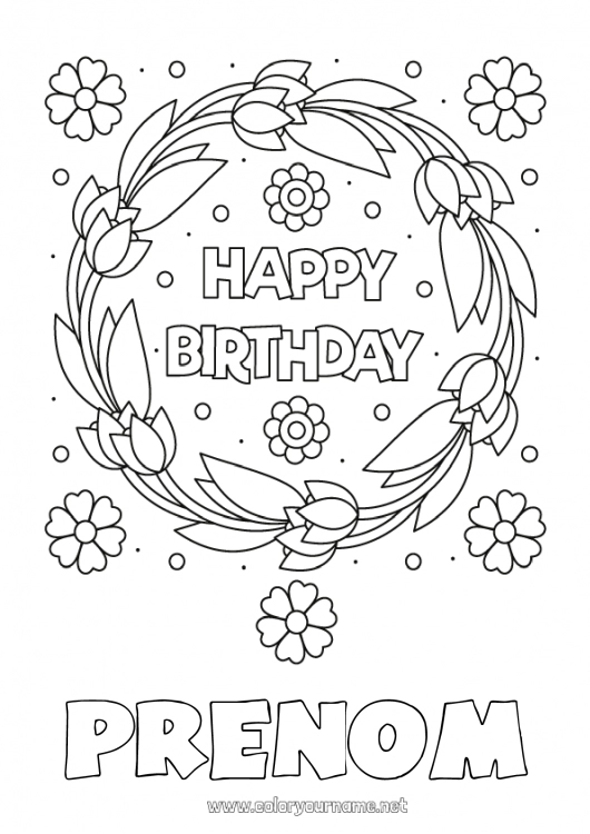 Coloriage à imprimer Fleurs Anniversaire