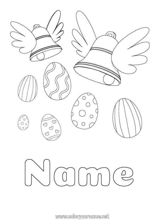 Coloring page to print Bell Easter eggs Easter