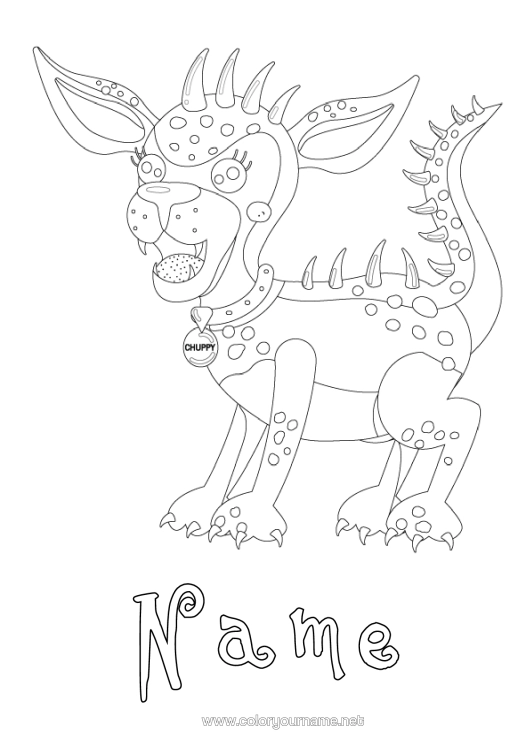 Colouring page to print Monster Dog Animal Mexico Intermediate Colouring Sheets Dogs And Cats Dragons, Unicorns, And Fantastical Creatures Chupacabra