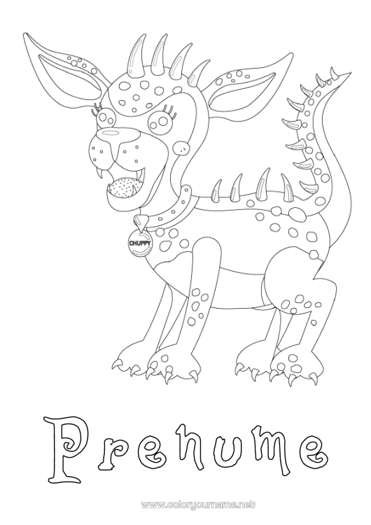 Pagină de colorat de imprimat Monstru Câine Animal Mexic Colorează intermediare Câini și pisici Dragoni, unicorni și animale fantastice Chupacabra