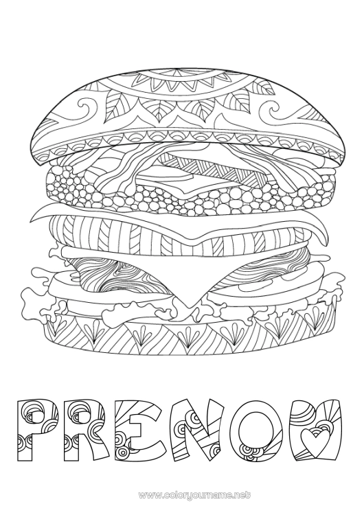 Coloriage à imprimer Nourriture Coloriages complexes Hamburger