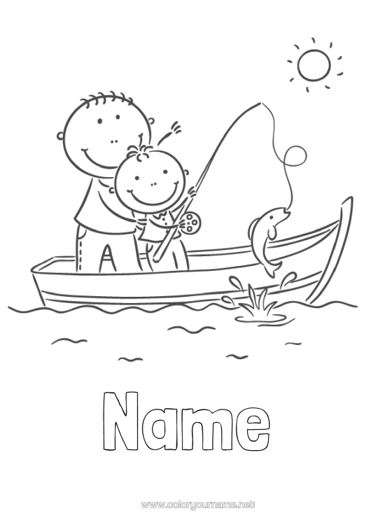 Colouring page to print Sport Fishing Summer Spring Sea Vehicles Boat Marine Vehicles