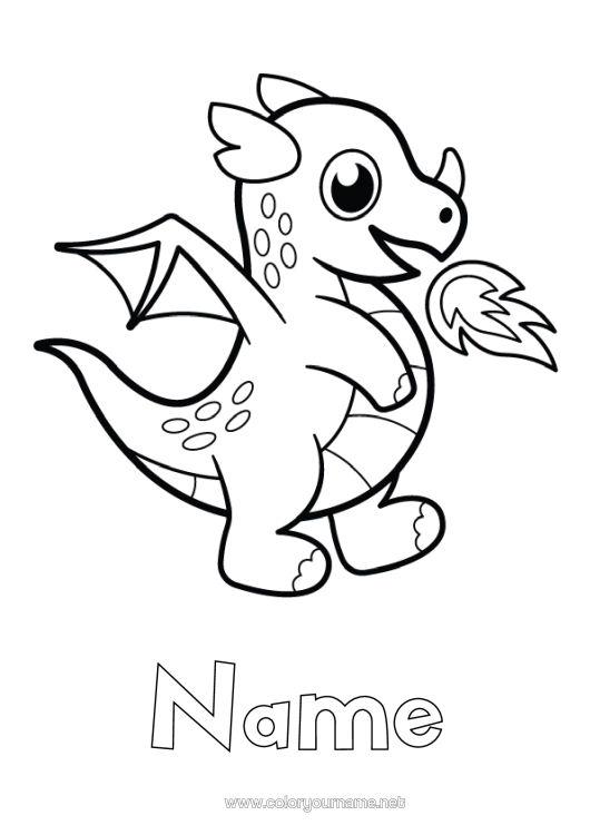 Colouring page to print Cute Cute Dragon Animal Fairy Tale Easy Colouring Pages Dragons, Unicorns, And Fantastical Creatures