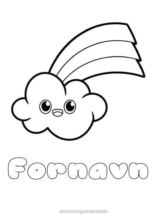 Farvelægningssiden til udskrivning Sød Kawaii Forår Børneaktiviteter Regnbue Nem farvelægning