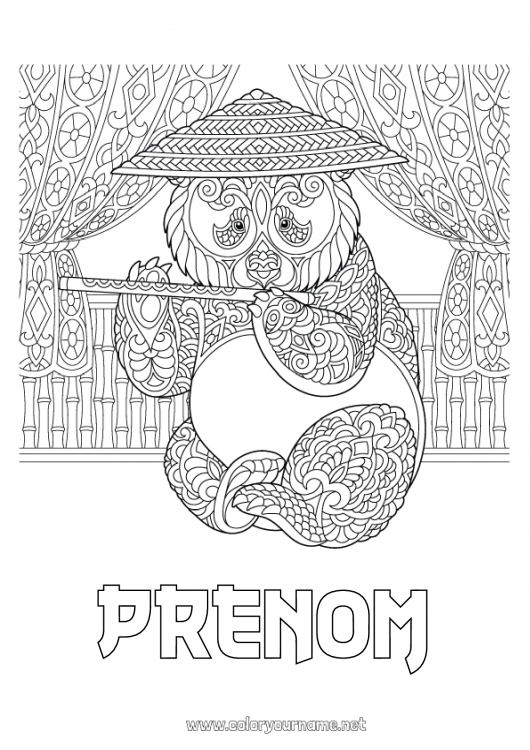 Coloriage à imprimer Calme et zen Mandala Animal Japon Musique Panda Chapeau Chine Coloriages complexes Zentangle Anti-stress Autres animaux du monde Fête de la musique Instruments de musique Flûte