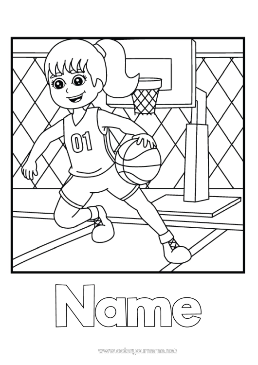 Colouring page to print Sport Girl Basketball Team Sports