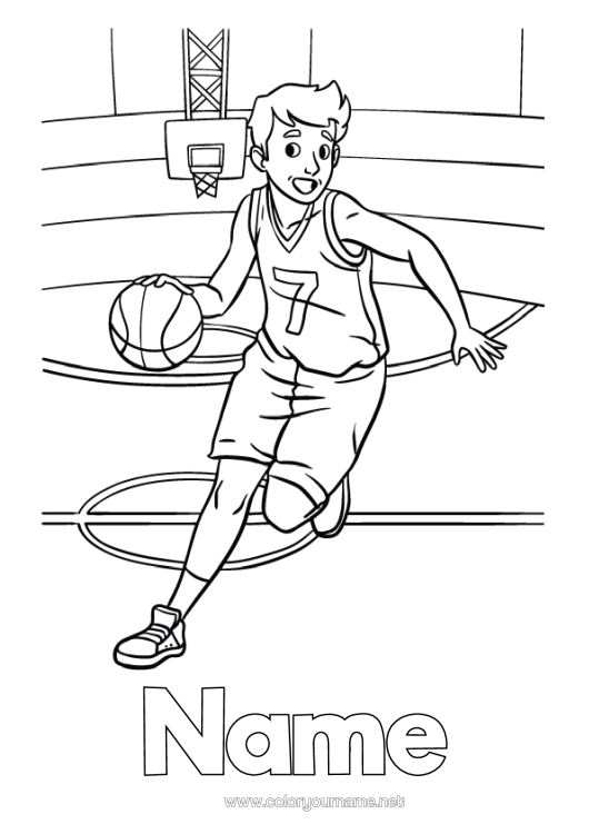 Colouring page to print Sport Boy Basketball Team Sports