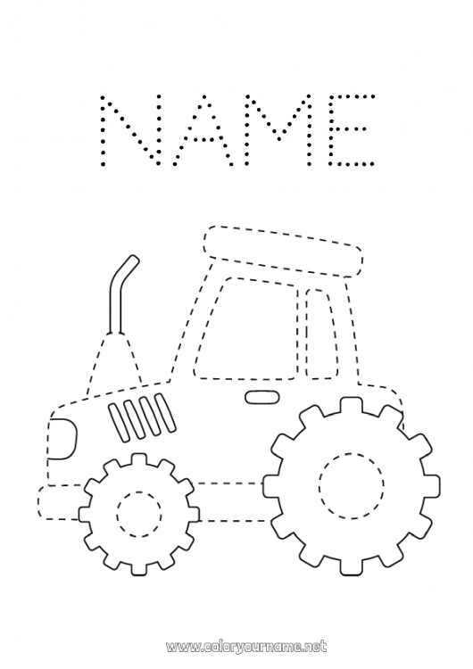 Coloring page to print Vehicles Children's activities Connect the dots Tractor Farm vehicles Farm Easy coloring pages Trace and color Farm Professions