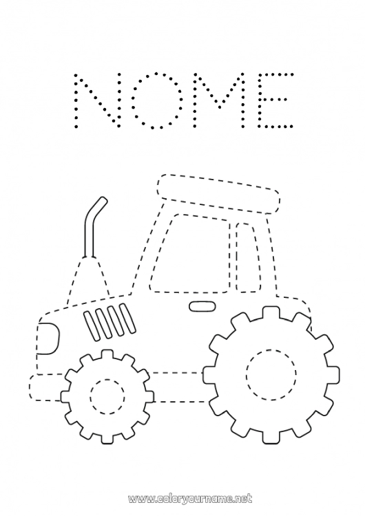 Página de desenho para imprimir Veículos Atividades para Crianças Ligando os Pontos Trator Veículos da fazenda Fazenda Desenhos para colorir fáceis Rastreie e Pinte Profissões na fazenda
