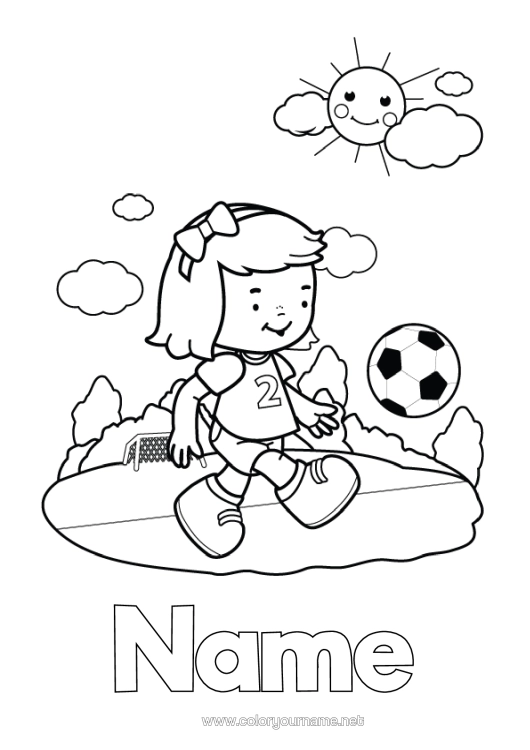 Colouring page to print Football Sport Girl Intermediate Colouring Sheets Team Sports Women's Football Footballer