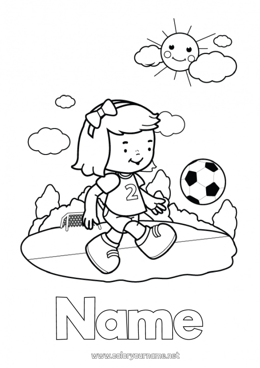 Coloring page to print Football Sport Girl Intermediate coloring pages Team sports Women's football Soccer player