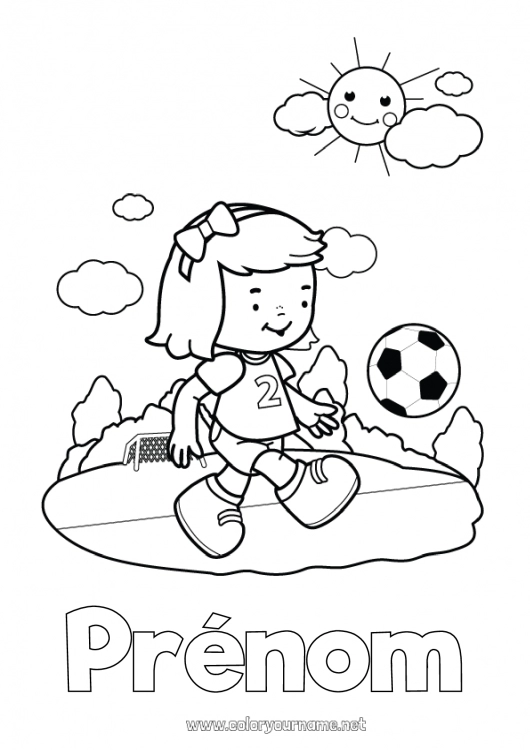 Coloriage à imprimer Football Sport Fille Coloriages intermédiaires Sports d'équipe Football féminin Footballeur footballeuse