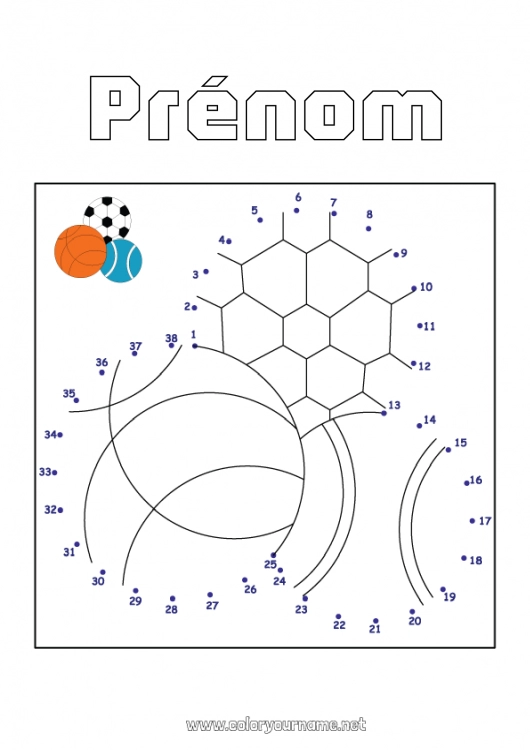 Coloriage à imprimer Football Ballon de foot Chiffre Ballons Activités enfants Points à relier Basketball Coloriages faciles Sports d'équipe