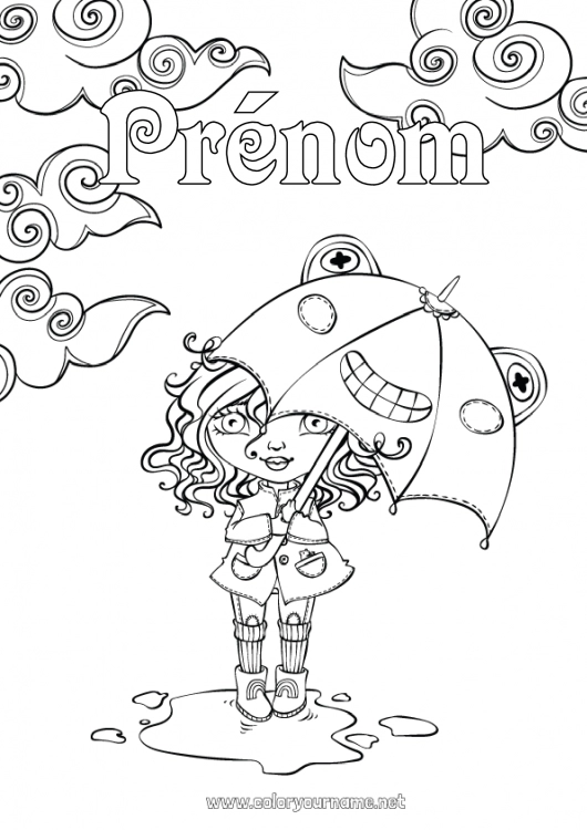 Coloriage à imprimer Fille Enfant Parapluie Fantastique Coloriages intermédiaires