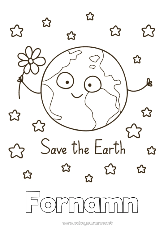 Färgläggningssida att skriva ut Blommor Geografi Utrymme Planeter och solsystem Stjärnor Jord Jordens dag Astronomi