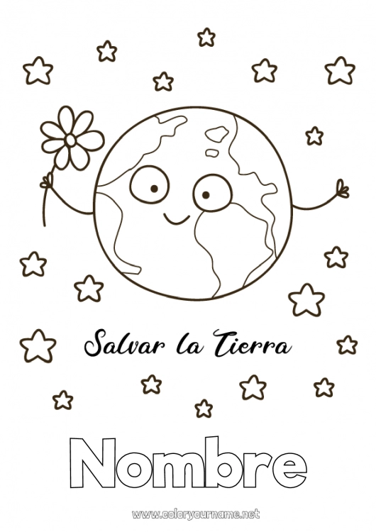 Dibujo para colorear para imprimir Flores Geografía Espacio Planetas y sistema solar Estrellas Tierra Día de la Tierra Astronomía