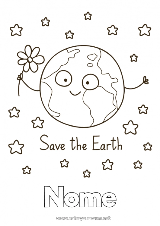 Página de desenho para imprimir Flores Geografia Espaço Planetas e sistema solar Estrelas Terra Dia da Terra Astronomia