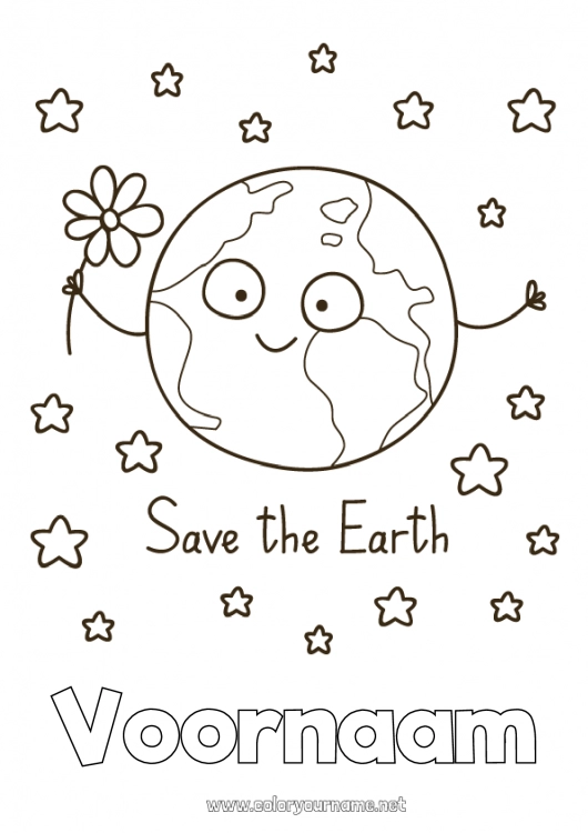Kleurplaat om af te drukken Bloemen Geografie Ruimte Planeten en zonnestelsel Sterren Aarde Aarde Dag Astronomie