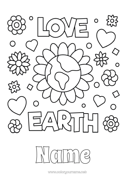 Colouring page to print Flowers Earth Earth Day
