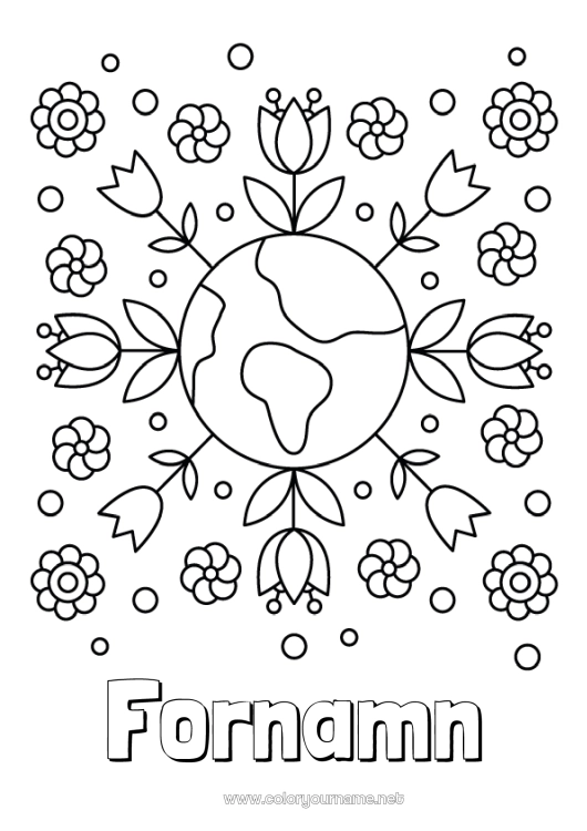 Färgläggningssida att skriva ut Blommor Jord Jordens dag