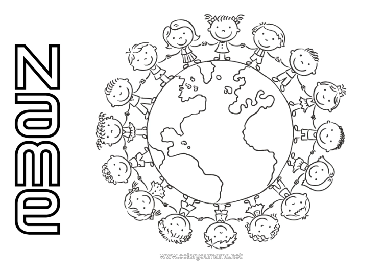 Colouring page to print Child Children's Activities Geography Earth Earth Day World Map