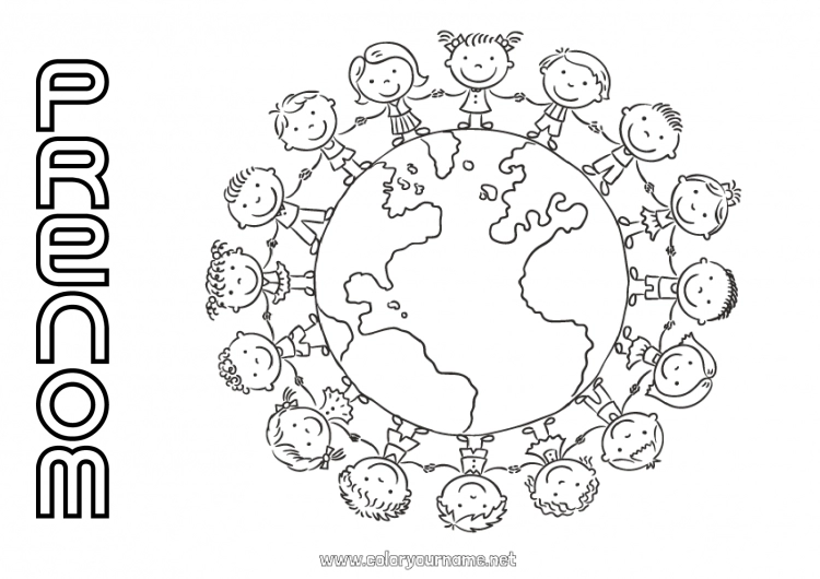 Coloriage à imprimer Enfant Activités enfants Géographie Terre Jour de la Terre Carte du monde