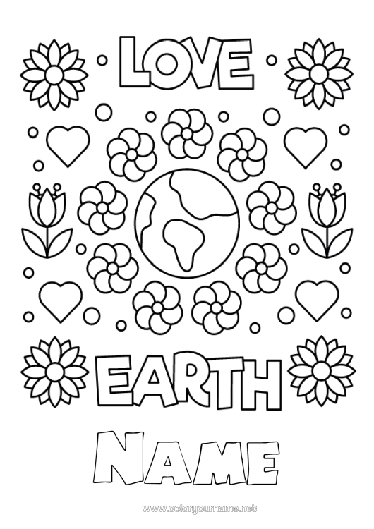 Colouring page to print Flowers Earth Earth Day