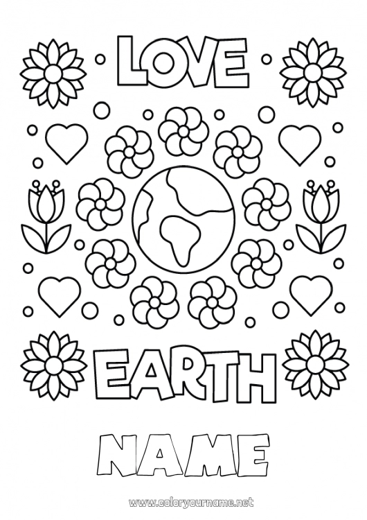 Coloring page to print Flowers Earth Earth Day