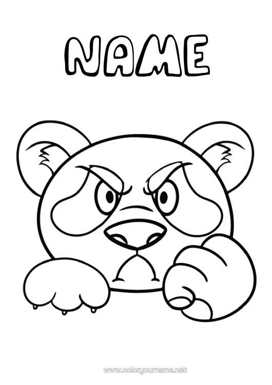 Colouring page to print Animal Panda Easy Colouring Pages In A Bad Mood. Other Animals Of The World Emotions Anger