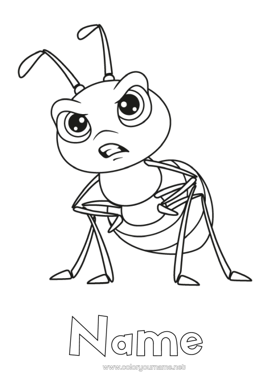 Colouring page to print Animal Ant Insects In A Bad Mood. Emotions Anger