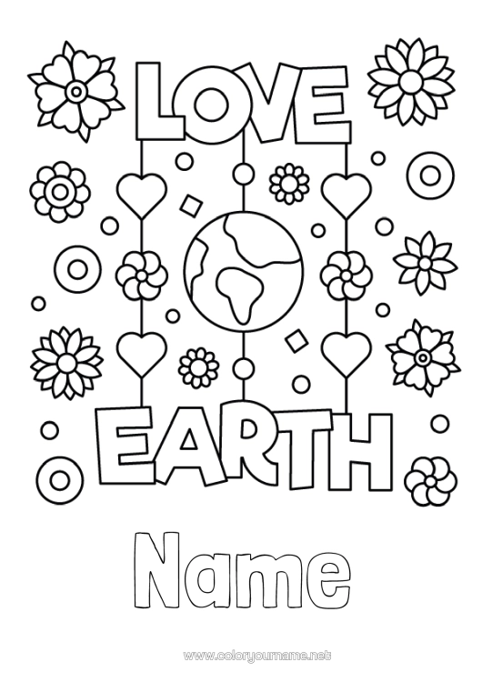 Colouring page to print Flowers Earth Earth Day