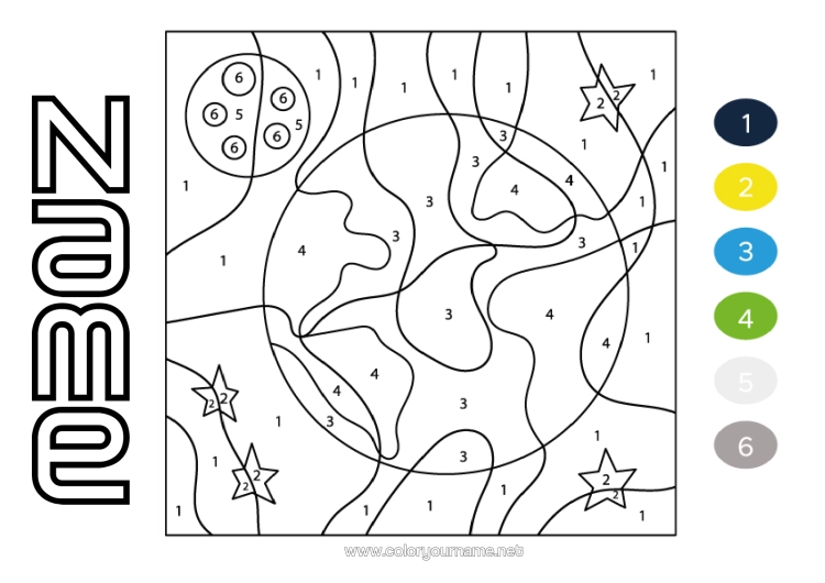 Colouring page to print Figure Magic Colouring Books Children's Activities Space Planets And Solar System Earth Earth Day Astronomy