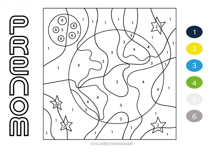 Coloriage à imprimer Chiffre Coloriages magiques Activités enfants Espace Planètes et système solaire Terre Jour de la Terre Astronomie