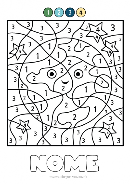 Página de desenho para imprimir Número Colorir por números Atividades para Crianças Espaço Planetas e sistema solar Terra Dia da Terra Astronomia