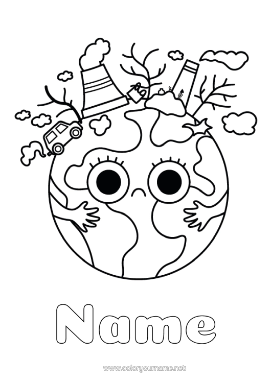 Colouring page to print Cute Ecology Children's Activities Earth Earth Day