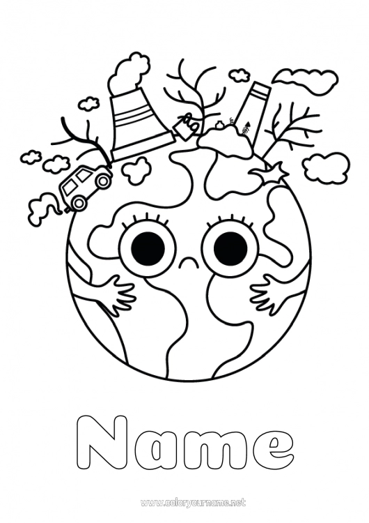 Coloring page to print Kawaii Ecology Children's activities Earth Earth Day