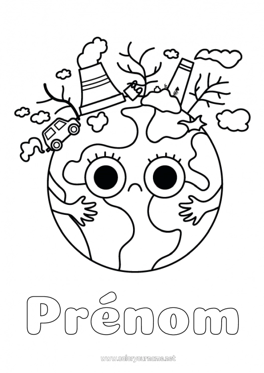 Coloriage à imprimer Kawaii écologie Activités enfants Terre Jour de la Terre