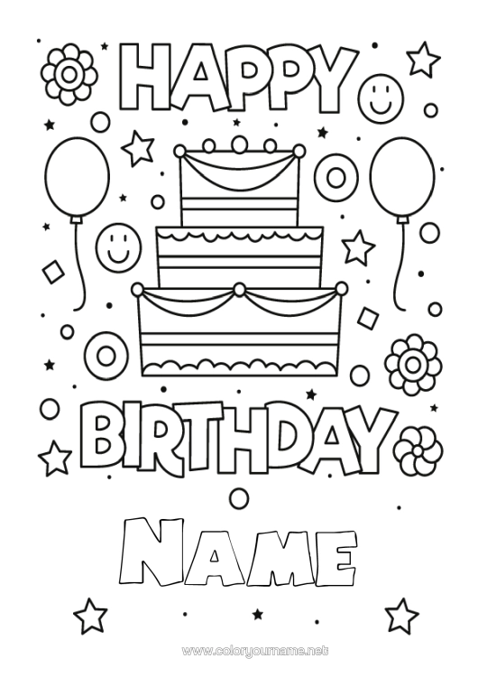 Colouring page to print Cake Birthday Easy Colouring Pages