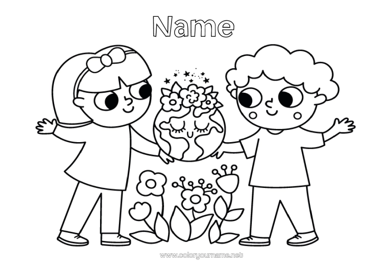 Colouring page to print Ecology Child Children's Activities Earth Earth Day