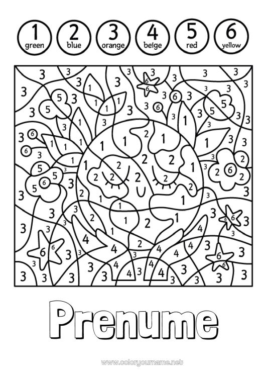 Pagină de colorat de imprimat Număr Ecologie Desene magice de colorat Activități pentru copii Colorează intermediare Pământ Ziua Pământului
