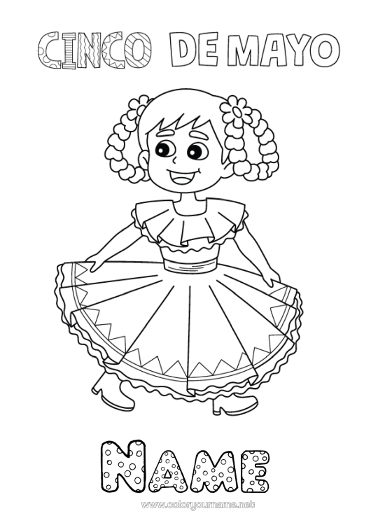 Colouring page to print Dance Girl Mexico Fifth Of May Artistic Sports