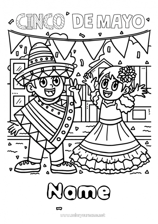 Coloring page to print Music Mexico Cinco de Mayo World Music Day Sombrero