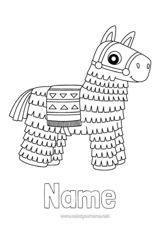 Colouring page to print Horse Animal Mexico Easy Colouring Pages Farm Animals Fifth Of May Piñata